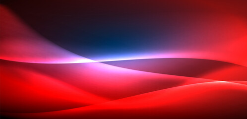 Dynamic waves in ethereal glow of neon lights. Concept merges fluidity of motion with vibrant allure of neon, crafting entrancing backdrop that embodies both vitality and futuristic sophistication