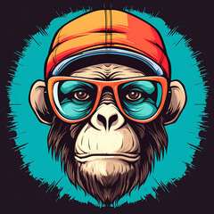 cool-faced monkey wearing stylish glasses and a cap hat. cool-faced monkey wearing stylish glasses...