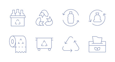 Recycling icons. Editable stroke. Containing recycling, recycle, eco packaging, trash, recyclable.