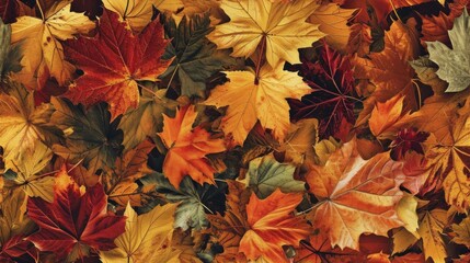  a bunch of leaves that are laying on the ground in the leaves are orange, yellow, red, and green.