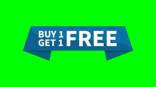 Buy One Get One Free Motion Video In Blue Ribbon Rectangle Shape On Green Screen Background For Sale Promotion Business Marketing Social Media Information
