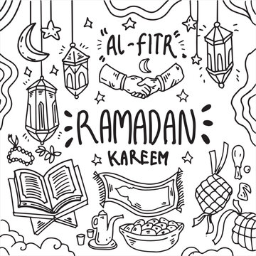 Hand drawn doodles element celebrate ramadan and eid al fitr Vector EPS 10.eps