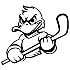 Angry Duck. hockey team logo. Duck mascot, emblem of a Duck on a white background. Duck vector illustration. black-and-white version