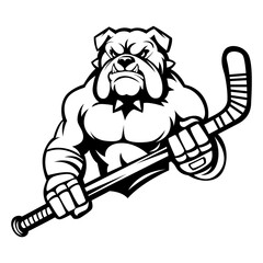 Angry Bulldog. hockey team logo. Bulldog mascot, emblem of a Bulldog on a white background. Bulldog vector illustration. black-and-white version