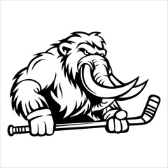 Obraz premium Angry Mammoth. hockey team logo. Mammoth mascot, emblem of a Mammoth on a white background. Mammoth vector illustration. black-and-white version