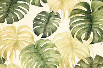 Watercolor Monstera Leaf Background Design Illustration