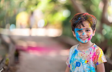 Happy Boy with a Beaming Smile, Painted for Holi Festival