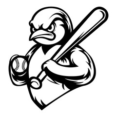 Angry penguin. Baseball team logo. Penguin mascot, emblem of a penguin on a white background. Penguin vector illustration. black-and-white version © EkoZero7