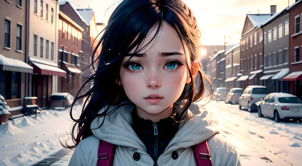 A crying girl with teary eyes