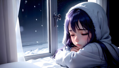 A crying girl with teary eyes