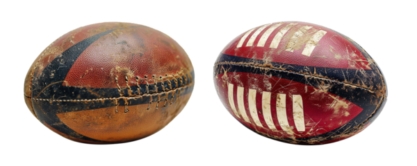 Collection of rugby ball isolated on transparent background. Portrait of american football ball made from leather. Generative AI