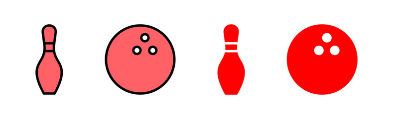 Bowling icon set illustration. bowling ball and pin sign and symbol.