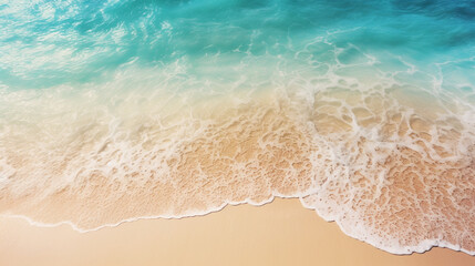 Fototapeta na wymiar Sand beach from above with light blue transpare