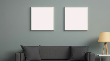 White double frame mockup in Living room wall poster