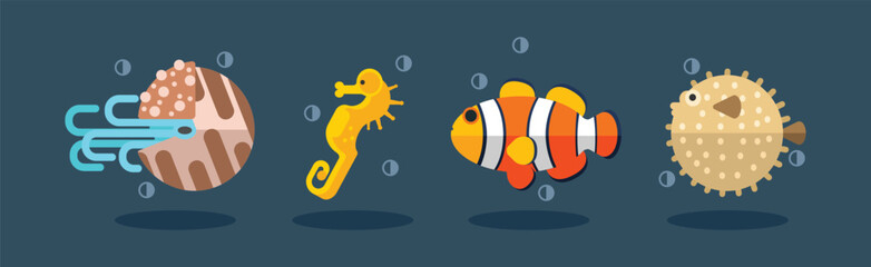 Flat Sea Life and Marine Animal Vector Set © topvectors