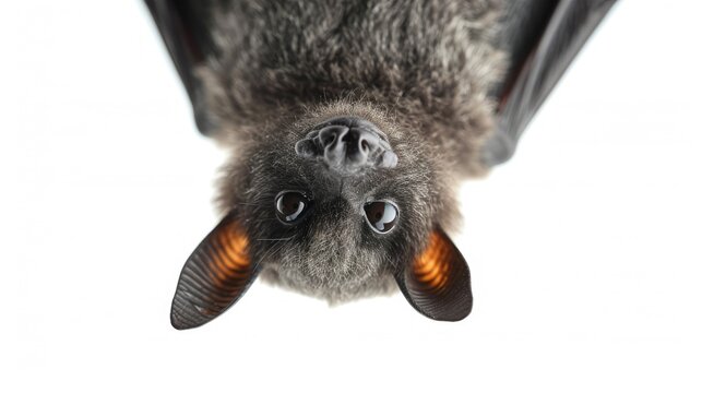 closeup portrait of fruit bat upside down flying fox isolated