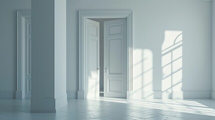 design empty white room with opened door