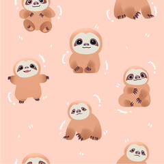 seamless pattern cute sloth cartoon vector