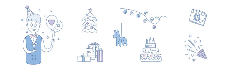 Holiday Party Doodle Object and Symbol Vector Set