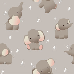 seamless pattern cute elephant cartoon vector