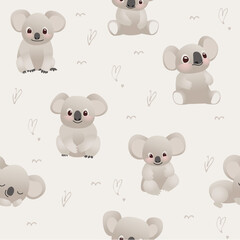 seamless pattern cute koala cartoon vector