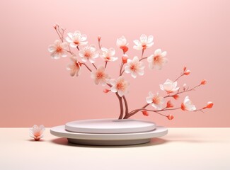 cherry blossom tree and podium for product display