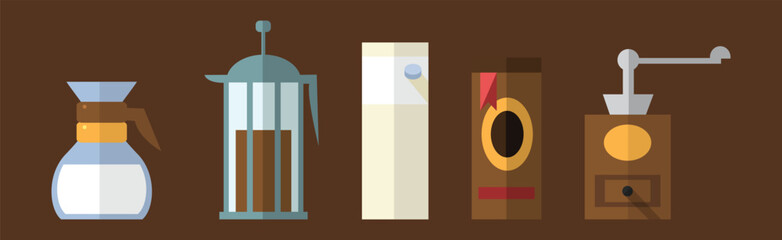 Flat Coffee Drink Icon and Object Vector Set