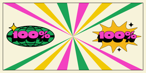 Retro 100% badge 80' template logo vector vintage perfect for sticker design