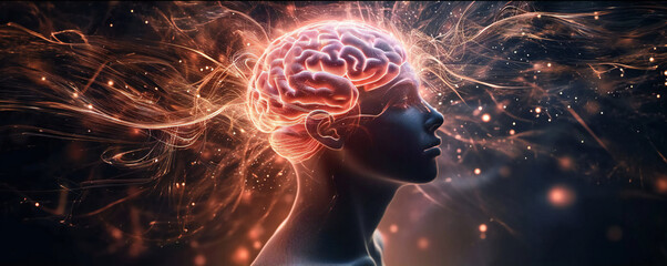 Psychology of self-development. mind power control. human brain - obrazy, fototapety, plakaty
