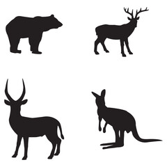 Wildlife Silhouettes Collection. Animals In the Zoo. Isolated Vector Icon.