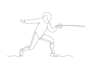 Fototapeta premium Abstract swordsman, sword fencing, sports ,continuous one line art hand drawing sketch