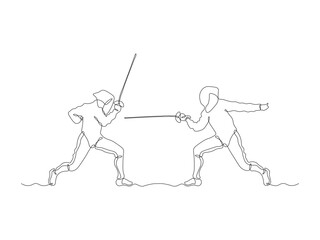 Fototapeta premium duel, Abstract swordsman, sword fencing, sports ,continuous one line art hand drawing sketch