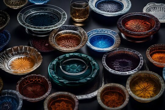 Flawless lighting emphasizes the unique patterns, textures, and artistic elements, offering super realistic depictions that showcase the beauty and diversity found in glass ash-trays