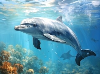 Obraz premium Dolphin swimming in the ocean. 3d illustration of a dolphin
