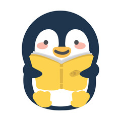 cute penguin reading book cartoon