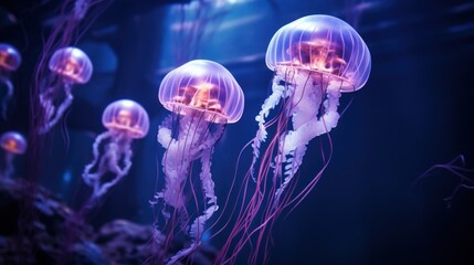Jellyfish in the deep blue ocean. Underwater world.