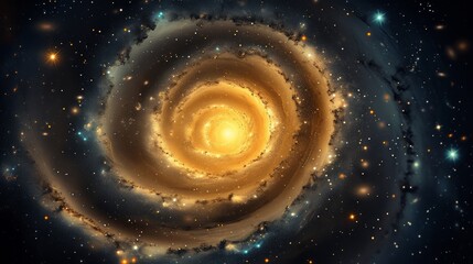 Obraz premium A spiraling galaxy with glowing stars and dust.