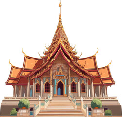 Fototapeta premium PNG image with beautiful Thai style church,Generative AI illustration