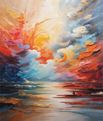 abstract painting with sea, Colors of a storm of emotions background - obrazy, fototapety, plakaty