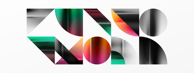 Obraz premium Elegant minimalist background with color metallic circles and triangles, creating harmonious composition of geometric shapes for wallpaper, banner, background, landing page