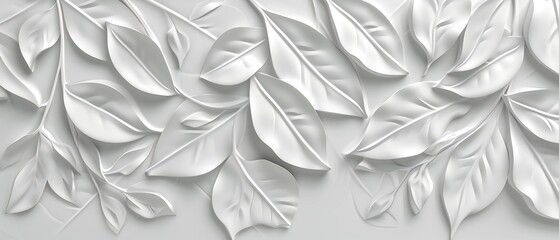 White paper leaves 3d background. White 3d floral wall. textured floral pattern