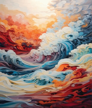 abstract painting with sea, Colors of a storm of emotions background