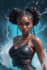 Obraz premium black girl with adventure look water splash