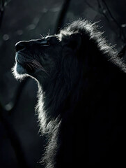 Portrait of a lion, howling at night