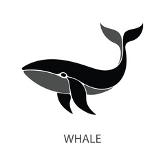 Silhouette of a swimming whale. Whale image symbol for printing stickers, icons, or logos.