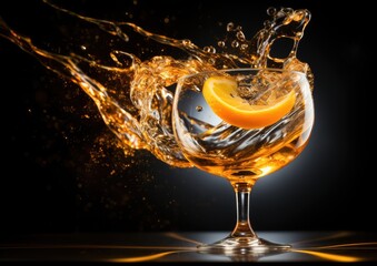 A long exposure shot of a screwdriver cocktail being stirred, with the camera positioned on a