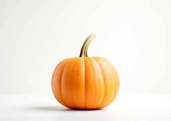 Obraz premium A minimalist composition of a single Thanksgiving pumpkin placed on a clean, white background. The