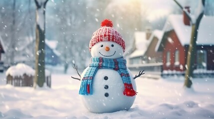 Obraz premium Snowman in the yard, Christmas mood