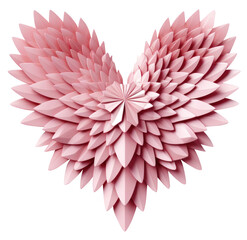 Pink paper origami heart with wings cutout on transparent background. Valentine's day-wedding. advertisement. product presentation. banner, poster, card, t shirt, sticker.