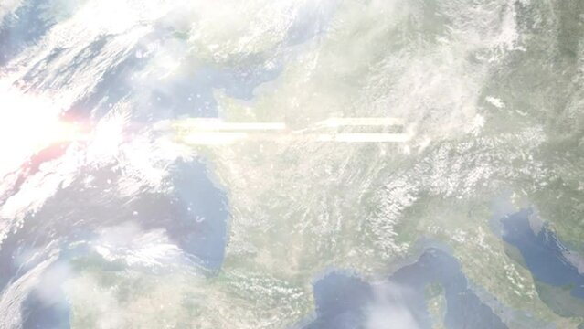 Zoom in from space and focus on Vierzon, France. 3D Animation. Background for travel intro. Elements of this image furnished by NASA